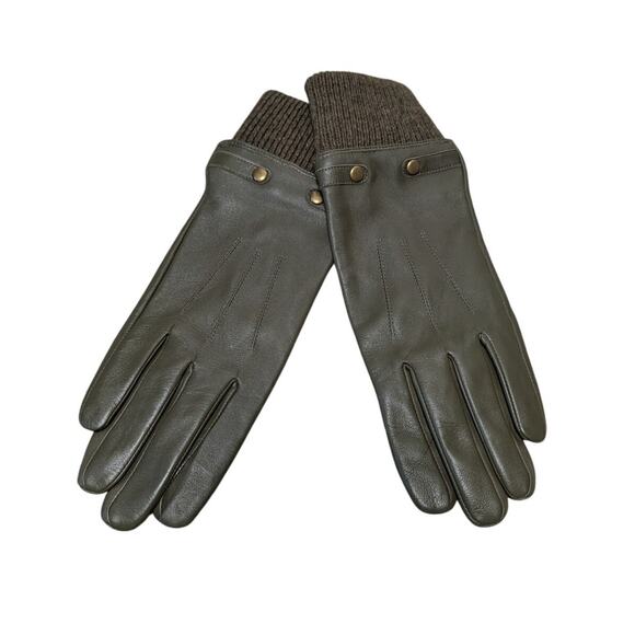 Talbots Accessories - TALBOTS women's Olive green Lambskin Leather gloves, Wool Cuff, size Large